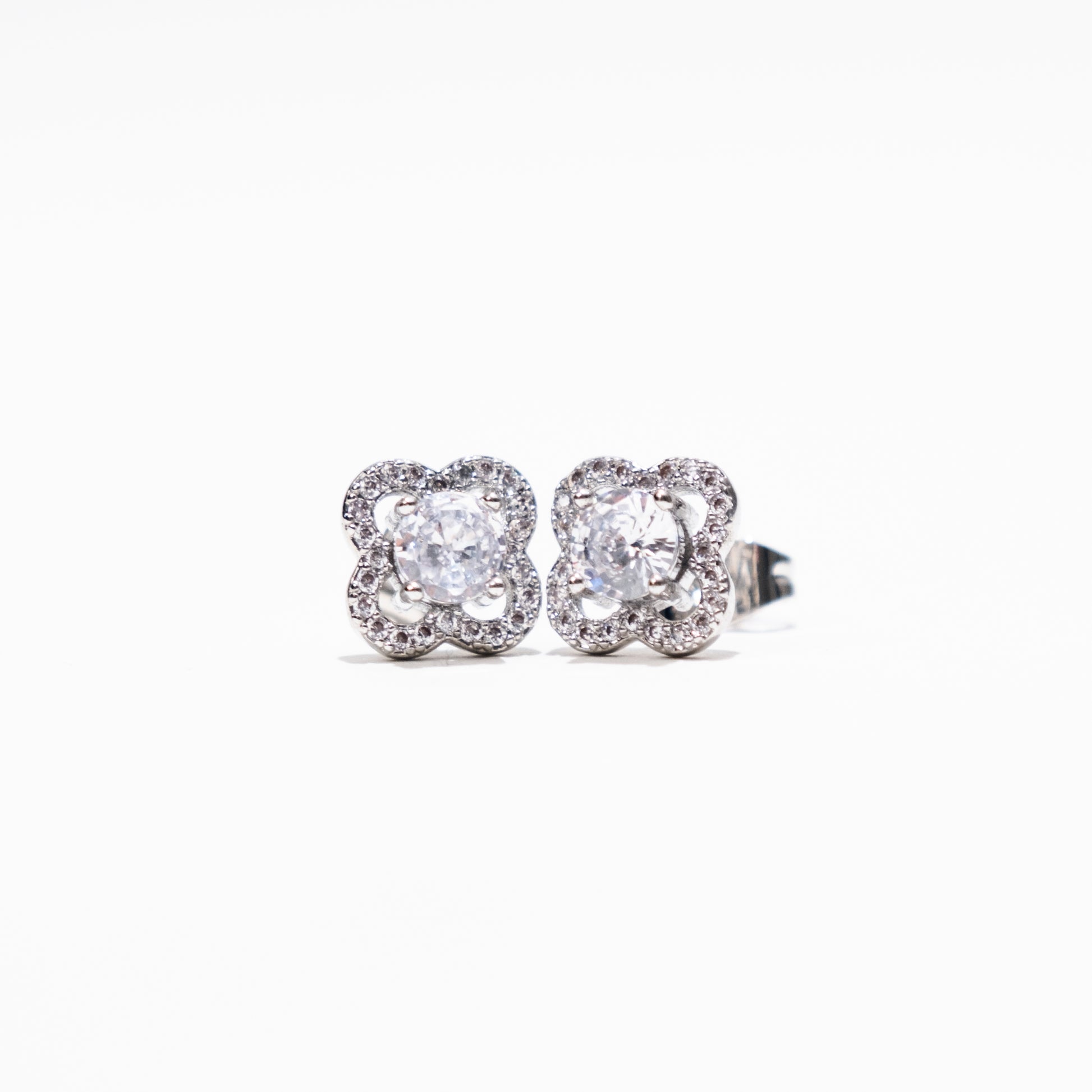 Floral CZ Halo Stud Earrings Click to open in modal