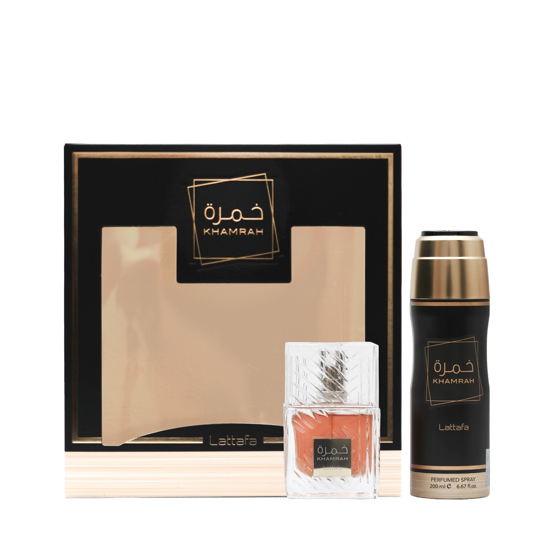 Khamrah 2-Piece Gift Set Eau de Parfum 3.4 oz., Body Spray 6.7 oz. with box Click to open in modal