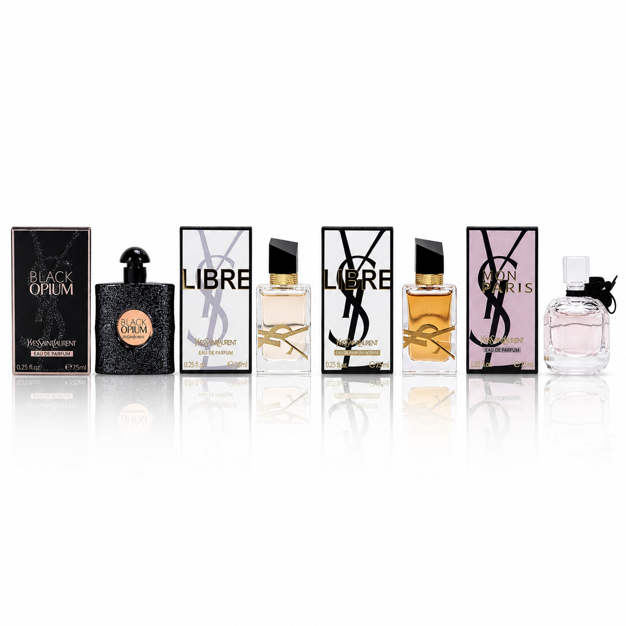 YSL 4-Piece Mini Gift Set with Black Opium EDP, Libre EDP, Libre Intense EDP, and Mon Paris EDP at 0.25 oz. each. Click to open in modal