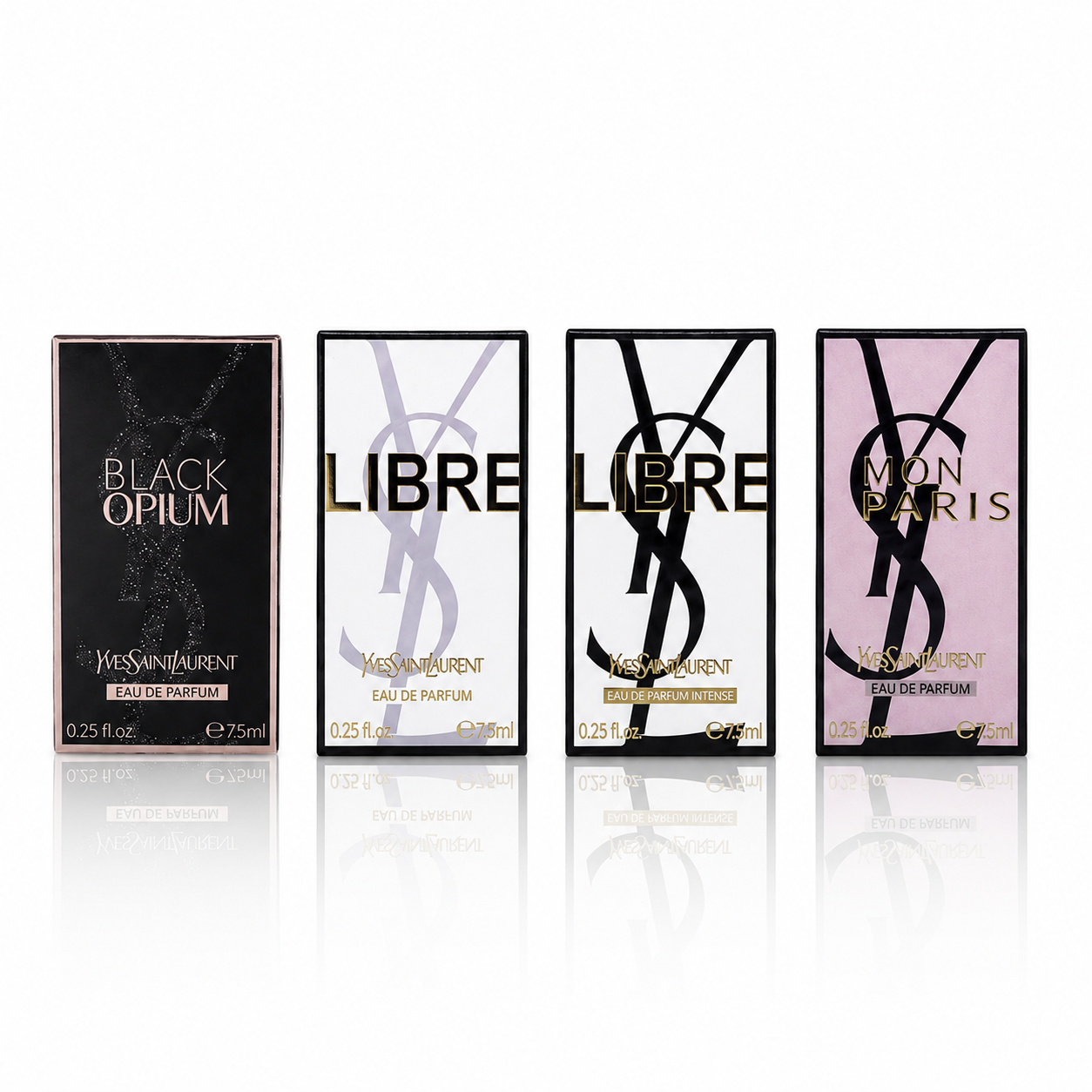 YSL 4-Piece Mini Gift Set with Black Opium EDP, Libre EDP, Libre Intense EDP, and Mon Paris EDP at 0.25 oz. each. Click to open in modal
