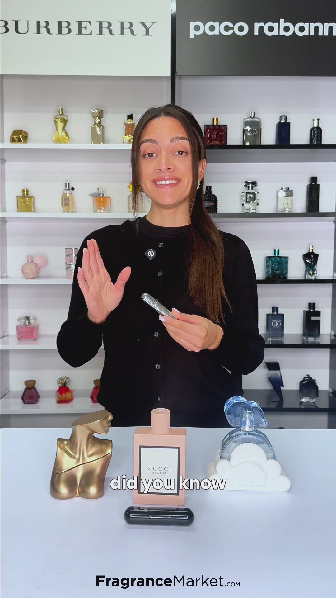 Did you know you don’t have to carry your full perfume bottle everywhere? Meet travel Atomizers, your perfume’s travel-friendly best friend.
This is a regular perfume bottle. And this is a travel Atomizer: a small, refillable spray that fits easily in your bag or pocket. Can you believe it hold 100 sprays!
Refilling is simple: just remove the cap of your full perfume bottle, align the travel Atomizer's bottom with the bottle’s nozzle, and pump. In seconds, it’s full and ready to go.